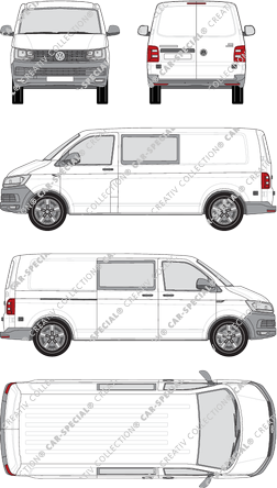 Volkswagen Transporter, T6, van/transporter, normal roof, long wheelbase, double cab, Rear Wing Doors, 1 Sliding Door (2015)