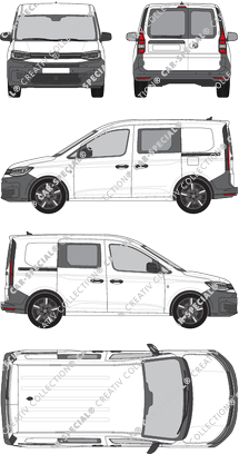 Volkswagen Caddy Cargo, furgone, vitre arrière, Doppelkabine, Rear Wing Doors, 2 Sliding Doors (2020)