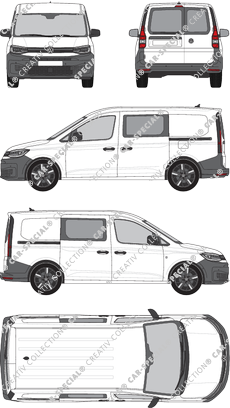 Volkswagen Caddy Cargo, furgón, ventana de parte trasera, cabina doble, Rear Wing Doors, 2 Sliding Doors (2020)
