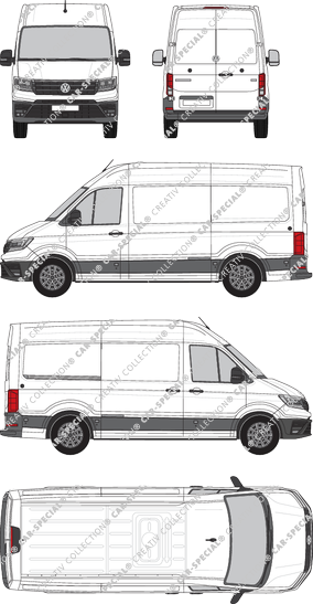 Volkswagen e-Crafter, high roof, van/transporter, L3H3, medium wheelbase, Rear Wing Doors, 1 Sliding Door (2018)