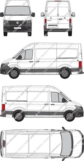 Volkswagen e-Crafter, high roof, van/transporter, L3H3, medium wheelbase, Rear Wing Doors, 2 Sliding Doors (2018)