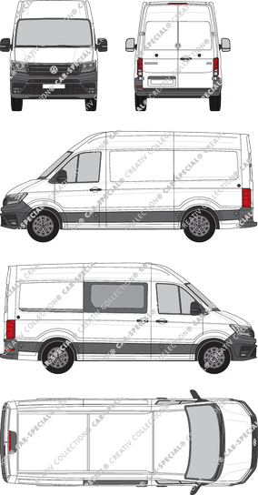 Volkswagen e-Crafter, high roof, van/transporter, L3H3, medium wheelbase, teilverglast rechts, Rear Wing Doors, 1 Sliding Door (2018)