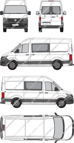 Volkswagen e-Crafter, high roof, van/transporter, L3H3, medium wheelbase, rear window, double cab, Rear Wing Doors, 2 Sliding Doors (2018)