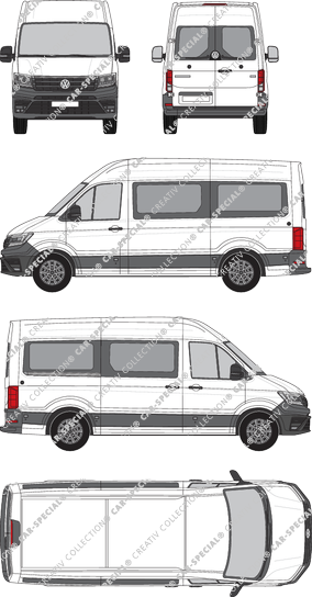 Volkswagen e-Crafter, high roof, minibus, L3H3, medium wheelbase, Rear Wing Doors, 1 Sliding Door (2018)
