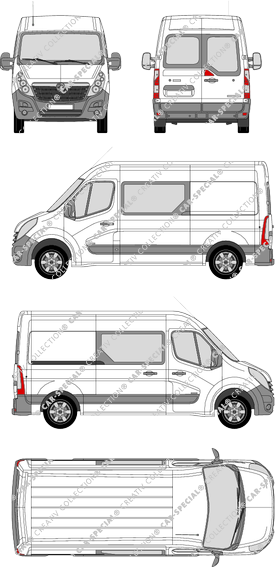 Vauxhall Movano, Heck verglast, FWD, furgone, L2H2, vitre arrière, Doppelkabine, Rear Wing Doors, 1 Sliding Door (2010)