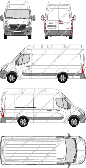 Vauxhall Movano, RWD, furgone, L3H3, Rear Wing Doors, 1 Sliding Door (2010)