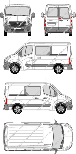 Vauxhall Movano, Heck verglast, FWD, van/transporter, L1H1, rear window, double cab, Rear Wing Doors, 2 Sliding Doors (2010)