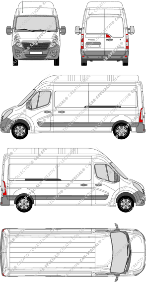 Vauxhall Movano, FWD, furgone, L3H3, Rear Wing Doors, 2 Sliding Doors (2010)