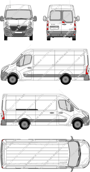 Vauxhall Movano, RWD, furgón, L3H2, ventana de parte trasera, Rear Wing Doors, 1 Sliding Door (2010)
