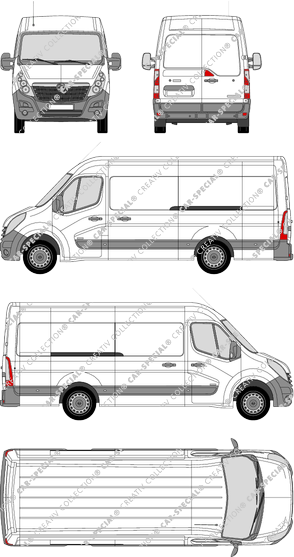 Vauxhall Movano, RWD, furgón, L3H2, Rear Wing Doors, 2 Sliding Doors (2010)