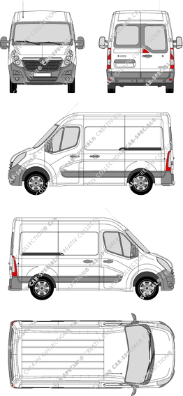 Vauxhall Movano, FWD, furgone, L1H2, vitre arrière, Rear Wing Doors, 2 Sliding Doors (2010)