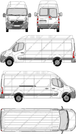 Vauxhall Movano, RWD, furgone, L4H3, vitre arrière, Rear Wing Doors, 1 Sliding Door (2010)