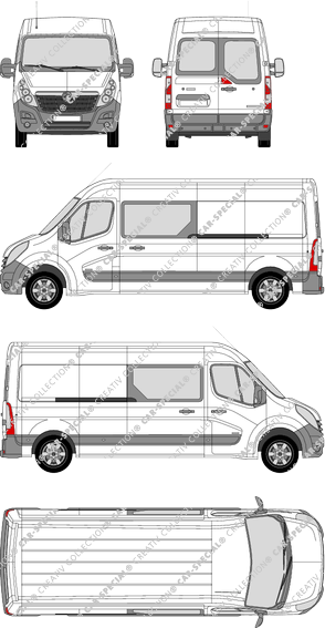 Vauxhall Movano, Heck verglast, FWD, Kastenwagen, L3H2, Heck verglast, Doppelkabine, Rear Wing Doors, 2 Sliding Doors (2010)