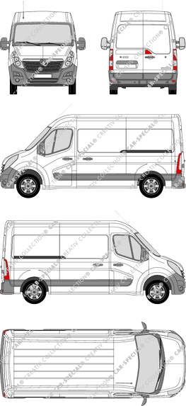 Vauxhall Movano, FWD, furgón, L2H2, Rear Wing Doors, 2 Sliding Doors (2010)