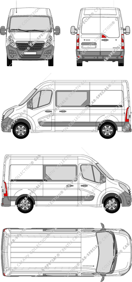 Vauxhall Movano, FWD, furgone, L2H2, Doppelkabine, Rear Wing Doors, 2 Sliding Doors (2010)