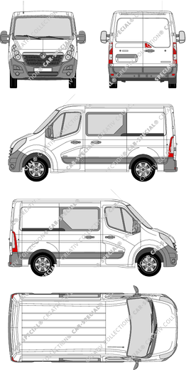Vauxhall Movano, FWD, furgone, L1H1, Doppelkabine, Rear Wing Doors, 2 Sliding Doors (2010)