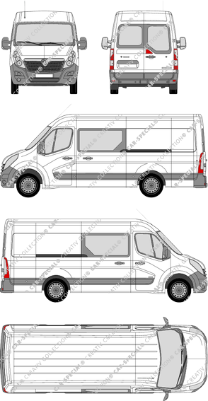 Vauxhall Movano, Heck verglast, RWD, Kastenwagen, L3H2, Heck verglast, Doppelkabine, Rear Wing Doors, 2 Sliding Doors (2010)