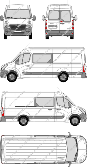 Vauxhall Movano, Heck verglast, RWD, van/transporter, L3H2, rear window, double cab, Rear Wing Doors, 1 Sliding Door (2010)