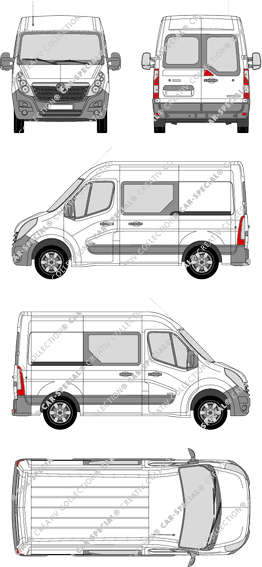 Vauxhall Movano, Heck verglast, FWD, van/transporter, L1H2, rear window, double cab, Rear Wing Doors, 2 Sliding Doors (2010)