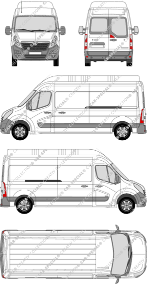 Vauxhall Movano, FWD, van/transporter, L3H3, rear window, Rear Wing Doors, 2 Sliding Doors (2010)