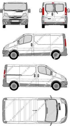 Vauxhall Vivaro, furgone, L1H1, vitre arrière, Rear Wing Doors, 1 Sliding Door (2006)