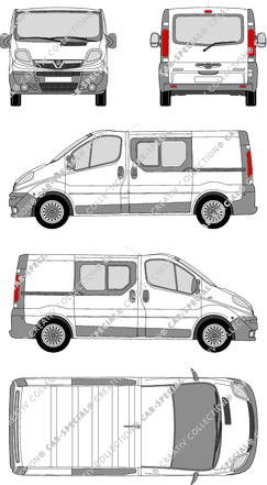 Vauxhall Vivaro, furgón, L1H1, ventana de parte trasera, cabina doble, Rear Flap, 2 Sliding Doors (2006)