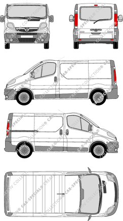 Vauxhall Vivaro, van/transporter, L1H1, rear window, Rear Flap, 1 Sliding Door (2006)