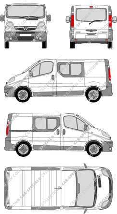Vauxhall Vivaro, furgón, L1H1, ventana de parte trasera, cabina doble, Rear Flap, 1 Sliding Door (2006)