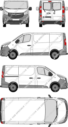 Vauxhall Vivaro, furgone, L1H1, vitre arrière, Rear Wing Doors, 1 Sliding Door (2014)