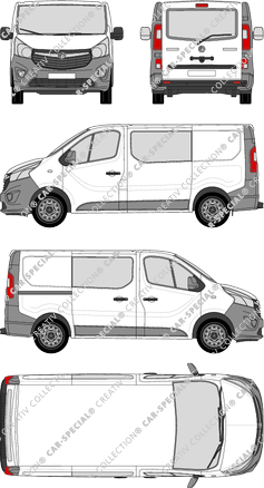 Vauxhall Vivaro, furgón, L1H1, ventana de parte trasera, cabina doble, Rear Flap, 1 Sliding Door (2014)
