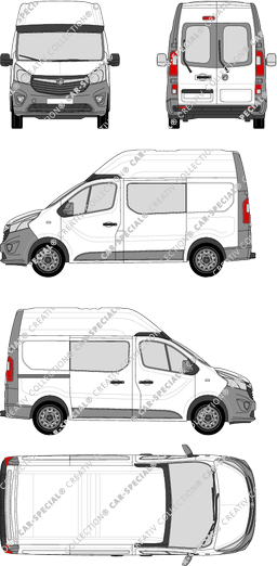 Vauxhall Vivaro, furgón, L1H2, ventana de parte trasera, cabina doble, Rear Wing Doors, 1 Sliding Door (2014)
