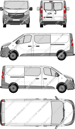 Vauxhall Vivaro, furgón, L2H1, ventana de parte trasera, cabina doble, Rear Wing Doors, 2 Sliding Doors (2014)