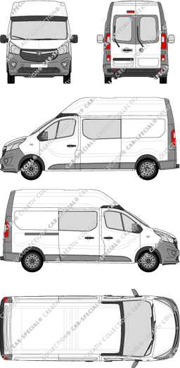 Vauxhall Vivaro, furgón, L2H2, ventana de parte trasera, cabina doble, Rear Wing Doors, 1 Sliding Door (2014)
